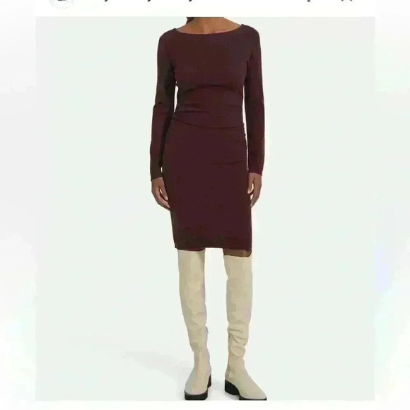 THEORY Cashmere Boatneck Midi Dress Fitted Merlot Wine Size Small Petite - Picture 1 of 8